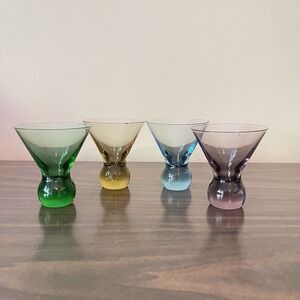 4 Vintage MCM Bubble Ball Bottom Martini‎ Glasses Cosmo Stemless Atomic Multi